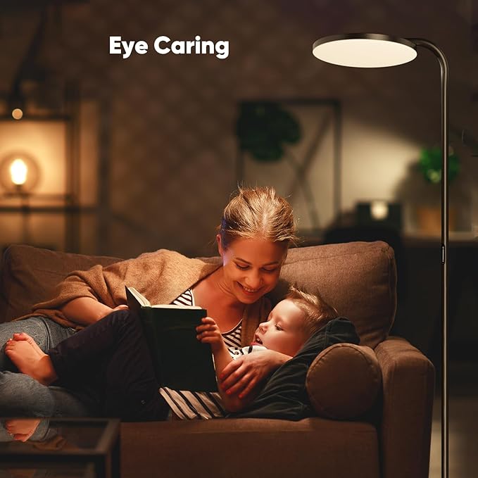 SIBRILLE 36W LED Floor Lamp, Upgrade Super Bright Standing Lamp, Modern Stepless Dimmable Torchiere Tall Lamp with Remote Control, 350°Rotating Head Reading Floor Lamp for Living Room, Bedroom, Office