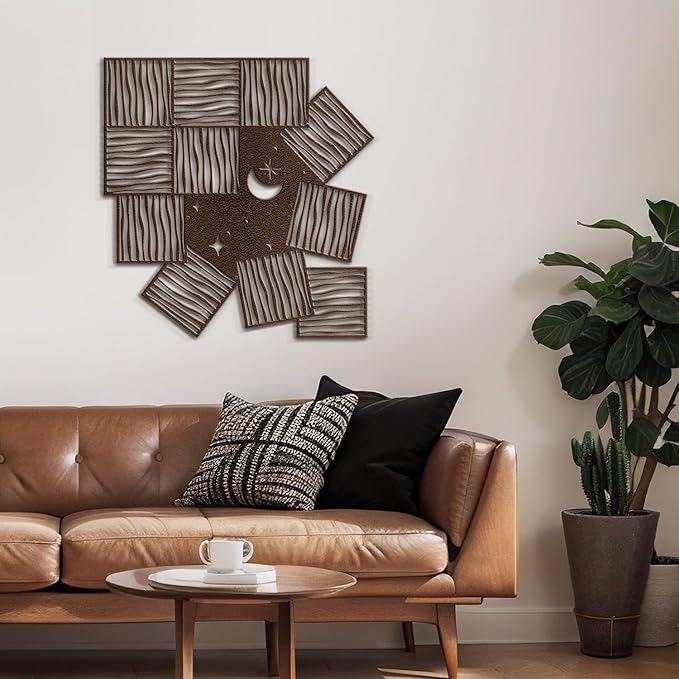 SIGNLEADER Metal Wall Art Decor Moon and Line Art Modern Abstract Wall Sculpture Hangings Home Decoration for Living Room, Bedroom, Bathroom, Kitchen, Outdoor - 18" Bronze