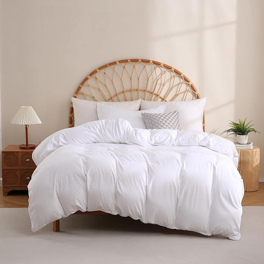 JSD White Duvet Cover Set Twin Size, 2 Piece Microfiber Kids Duvet Cover with Pillow Sham, Zipper Closure, Comforter Not Included