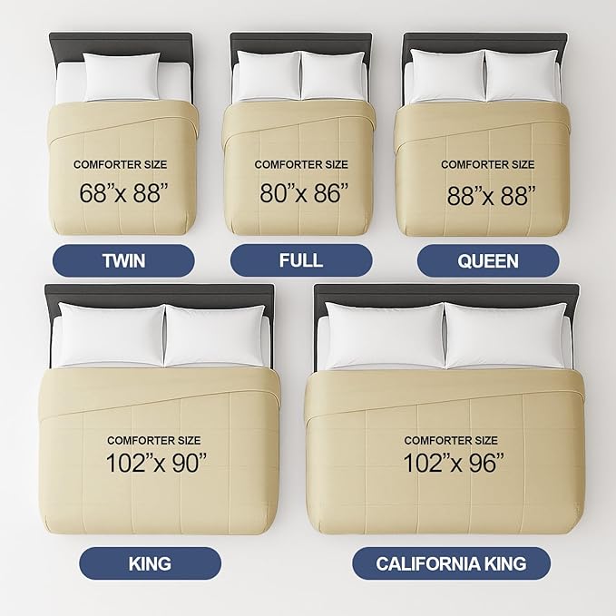 King Size, Beige Alternative Down Comforter - Warm and Lightweight - Luxury and Breathable Hotel Quality Bedding Set - All Season Fluffy and Cozy Oversized Cooling Microfiber Duvet Insert Comforter