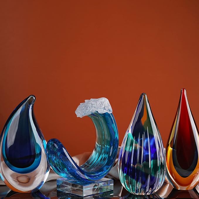 Yao Yuan Hand-Blown Glass Decor - Murano-Style Glass Statue and Figurine, Red