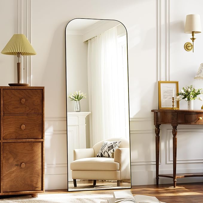 Full Length Mirror 56"x21" - Black Aluminum Alloy Frame Standing Full Body Mirror with Stand, Tall Floor Mirror for Bedroom & Living Room, Wall & Floor Mirror, Modern Mirror Decor