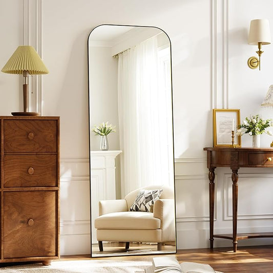 Full Length Mirror 56"x21" - Black Aluminum Alloy Frame Standing Full Body Mirror with Stand, Tall Floor Mirror for Bedroom & Living Room, Wall & Floor Mirror, Modern Mirror Decor