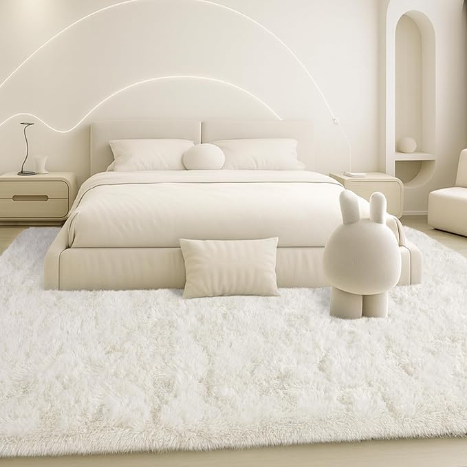 Mtandyx 5x7 Plush Fluffy Area Rugs, Large Soft Carpet, Upgraded Non-Slip Rectangular Rug for Living Room, Bedroom, Kids Room, Dorm, Modern Home Decor Aesthetic,Cream White.