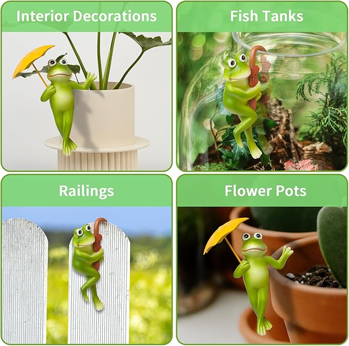 Miniature Frog Figurines Plant Decorations for Pots, 2Pcs Frog Statue Planter Hugger for Flower Yard Lawn Ornament