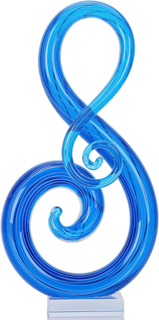 LCCCK 13" H Large Glass Sculpture Blue Hand Blown Glass Figurines Art Music Decor, Modern Red Glasses Decor Crystals Statue Knick Knacks- for Luxury Home Living Room Office Console Table Decoration