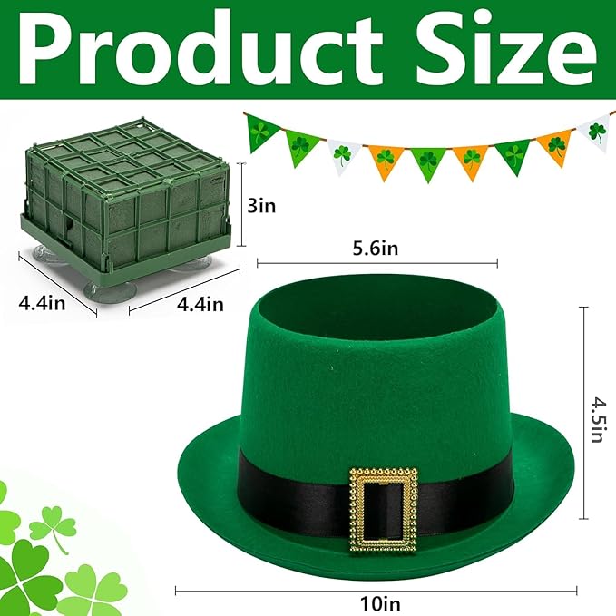 Watayo 4 Pack St. Patrick's Day Hat Flower Pot Set, Irish Green Top Hat Centerpiece with Flower Mud Box, DIY St. Patrick's Day Hat Plant Pots Flower Arrangement Container for Table Home Party Decor