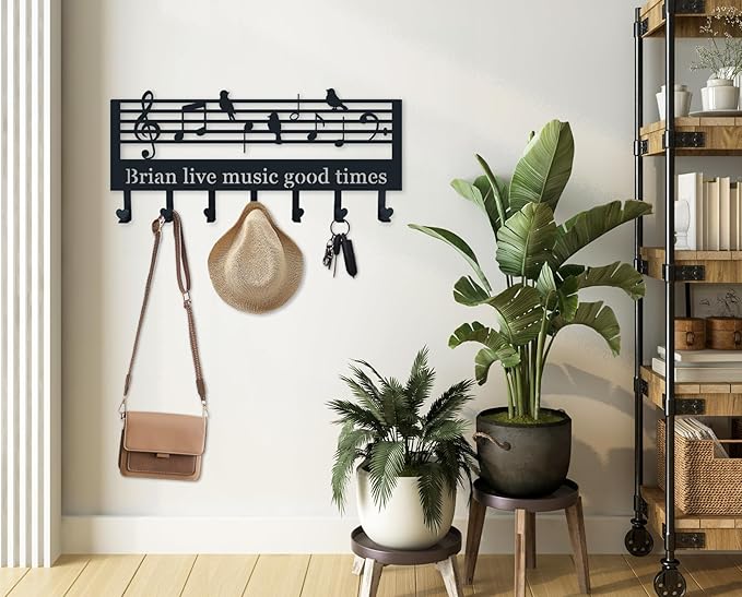 Key Holder for Wall, Custom Musical Notes Coat Keychain, Personalized Music Notes Coat Rack for Wall, Symbols Bird Art, Music Lover Gifts
