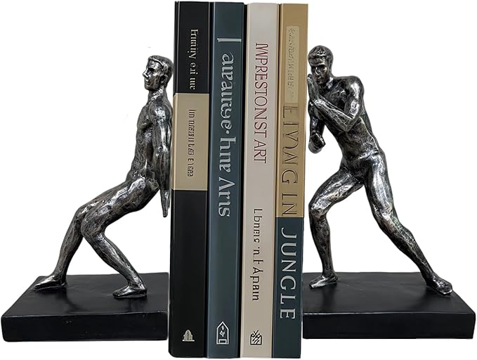 Modern Abstract Man Bookends Set of 2 – Heavy Duty Resin Sculpture Book Stoppers, Decorative Book Ends for Home Office Bookshelf Organize