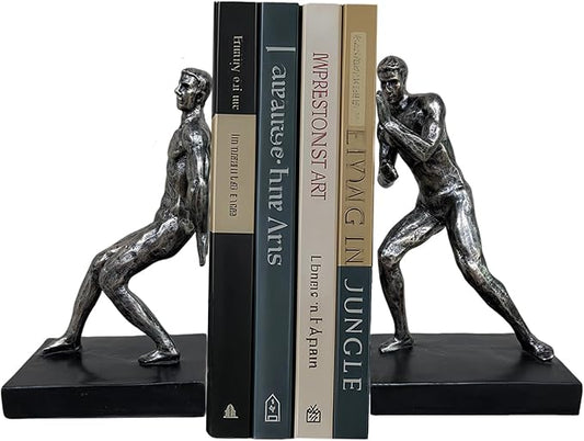 Modern Abstract Man Bookends Set of 2 – Heavy Duty Resin Sculpture Book Stoppers, Decorative Book Ends for Home Office Bookshelf Organize