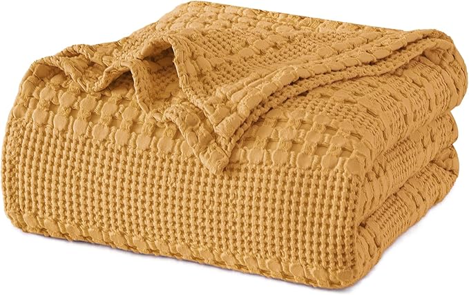 PHF 100% Cotton Waffle Weave Blanket King Size for Bed, Soft Lightweight & Breathable, All-Season Comfort, 300 GSM Luxury Aesthetic Blanket for Home Decor, 108"x90", Pumpkin Orange