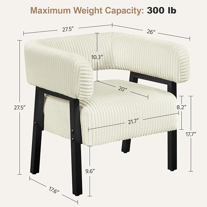 Yaheetech Corduroy Barrel Accent Chair, Modern Upholstered Armchair with Solid Wood Legs, Cozy Leisure Chair with Pocket Coiled Seat for Living Room, Bedroom, Reading Nook Beige
