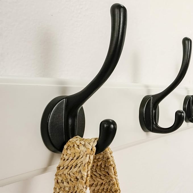 Dseap Coat Rack Wall Mounted: 10-Hooks, 38-1/4" Long, 16" Hole to Hole, Wood Coat?Hooks Wall Mounted, Hook Rack, Hook Rail, Hooks for Hanging Coats, White & Black