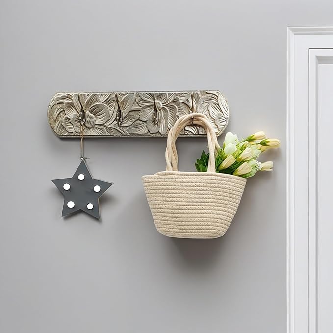 Decorative Wall Mounted Coat Rack with 4 Hooks, Rustic Wood Wall Organizer for Hanging Coats, Hats, Towels, Bags,Jackets, Keys (Champagne Gold)