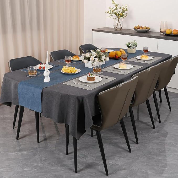 Myir JUN Reversible Vinyl Placemats Set of 4, Faux Leather Place Mats Dual Sided Waterproof Wipeable, Heat-Resistant Table Mats for Kitchen Dining Indoor Outdoor (12" x 17", Light Gray Navy Blue)