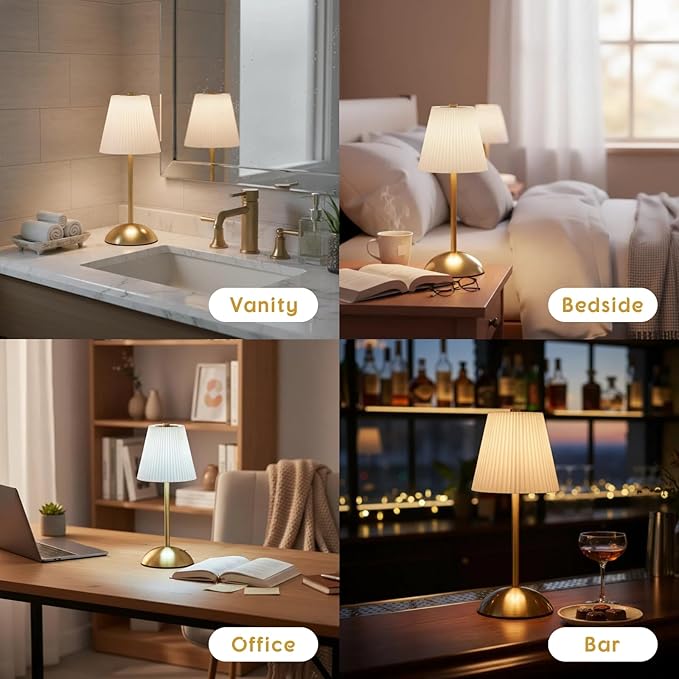 2-Pack Cordless Rechargeable Table Lamps, 3CCT & Stepless Dimming, LED Battery Operated Table Lamp with Touch Switch for Use in Bedroom, Dining Room, Outdoors, 12 * 5 Inches (White)