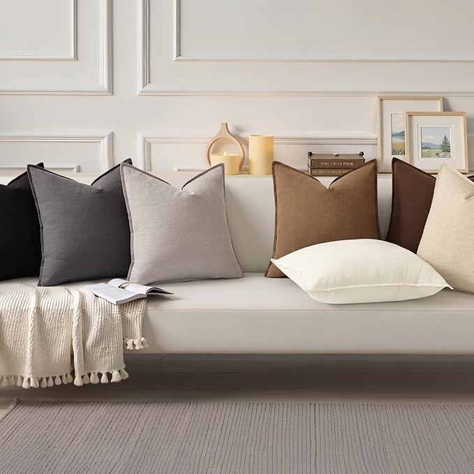decorUhome Spring Decorative Linen Euro Sham Throw Pillow Covers 26x26 Inch Set of 2 Dark Grey Pillow Covers with Flange Edges Soft Farmhouse Boho Accent Pillow Cases for Couch Bed Living Room