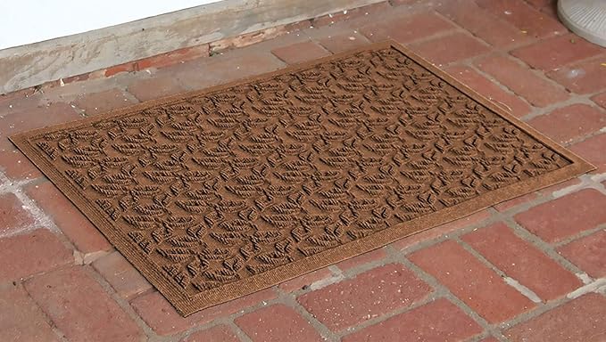WaterHog Water Trapping Door Mat - Slip-Resistant Indoor/Outdoor Entrance Rug for Front Door, Entryways, Patios, Porch, Mudrooms, Hallway, Made in USA, Dogwood Leaf Collection, Dark Brown, 2' x 3'