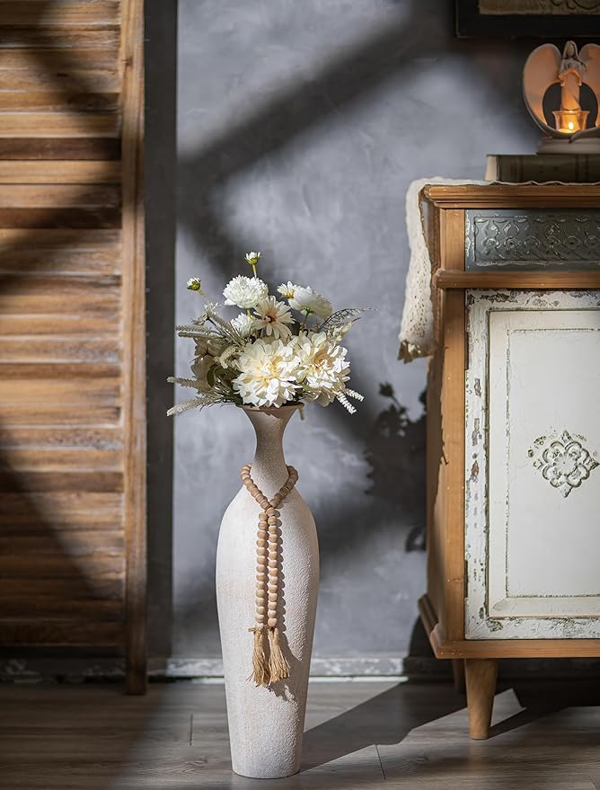 Sziqiqi Metal Tall Floor Vase: 23.2in Large Boho Vase for Pampas Grass - White Slender Decorative Vase Big Standing Rustic Farmhouse Flower Holder for Living Room Indoor Fireplace Home Decor Corner