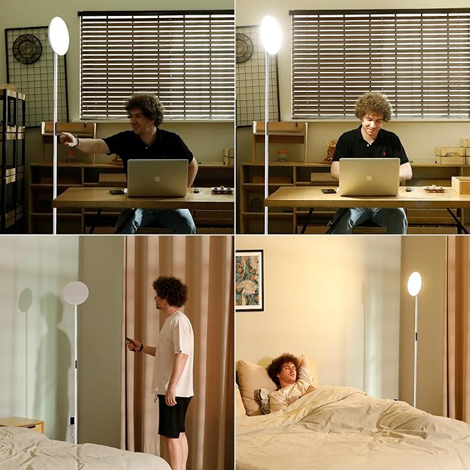 PreeOtti Modern LED Floor Lamp - Remote & Touch Control, Sky Torchiere Standing Lamp, Fully Dimmable, 3 Color Temperatures, Ideal for Living Room & Bedroom, Easy to Assemble(White)