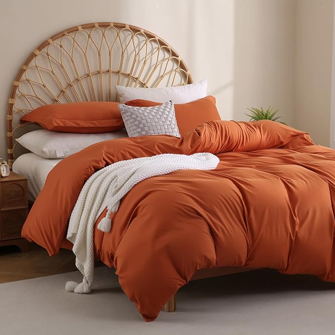 JSD Burnt Orange Duvet Cover Set Twin Size, 2 Piece Microfiber Kids Duvet Cover with Pillow Sham, Zipper Closure, Comforter Not Included
