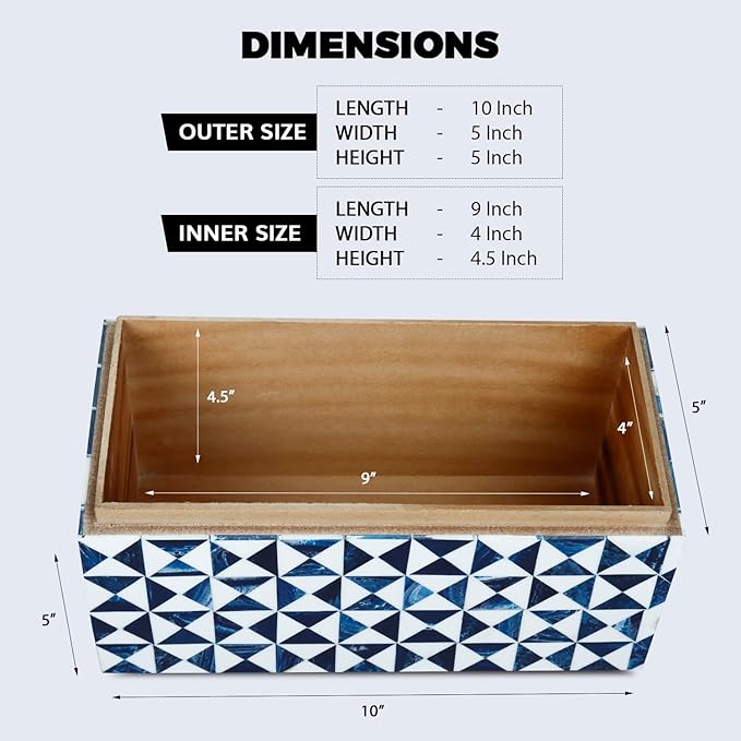 Handicrafts Home Decorative Storage Box 10x6 – Remote Organizer Box with Lid, Modern Decorative Keepsake Box, Boho Shelf Décor, Memory Box for Photos or Letters, Decorative Box for Table Décor