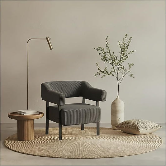 Wismestr Corduroy Upholstered Accent Chair - Cozy Modern Decorative Armchair, Comfortable Cute Corner Side Chairs for Living Room, Bedroom, Reading Nook, Small Spaces (Grey, Black Leg)