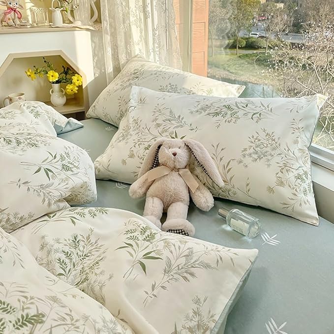 Garden Style Floral Duvet Cover Twin XL 3 Pieces Vintage Cottagecore Bedding Set Soft Cotton Botanical Floral Comforter Cover Chic Flower Leaves Plants Pattern Farmhouse Bedding Set for Girls Women