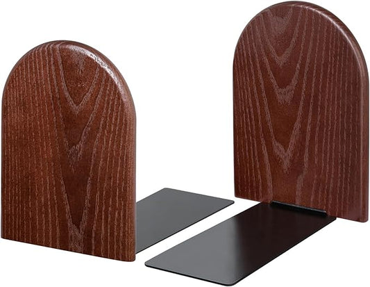 Book Ends, Large Sturdy Wooden Bookends for Shelves - Heavy Duty Non-Slip Book Organizers, Decorative Bookend Holders for Home Office, Library, Black Wood Universal Economy Bookend, 1 Pair