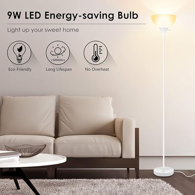 BoostArea Floor Lamp, 70.1” Tall Lamp, LED White Floor Lamp, E26 Base, Eye-Caring, Modern Torchiere Floor Lamps for Living Room, Bedroom, Office（Bulbs not Included