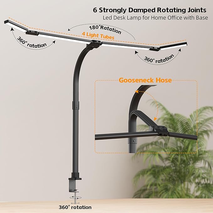 Office Home Desk Lamp,24W Super Bright Eye-Care Desk Lamp,Adjustable Gooseneck Office LED Task Light with Soft Non-Glare Lighting,Suitable for Studying,Reading (Black)