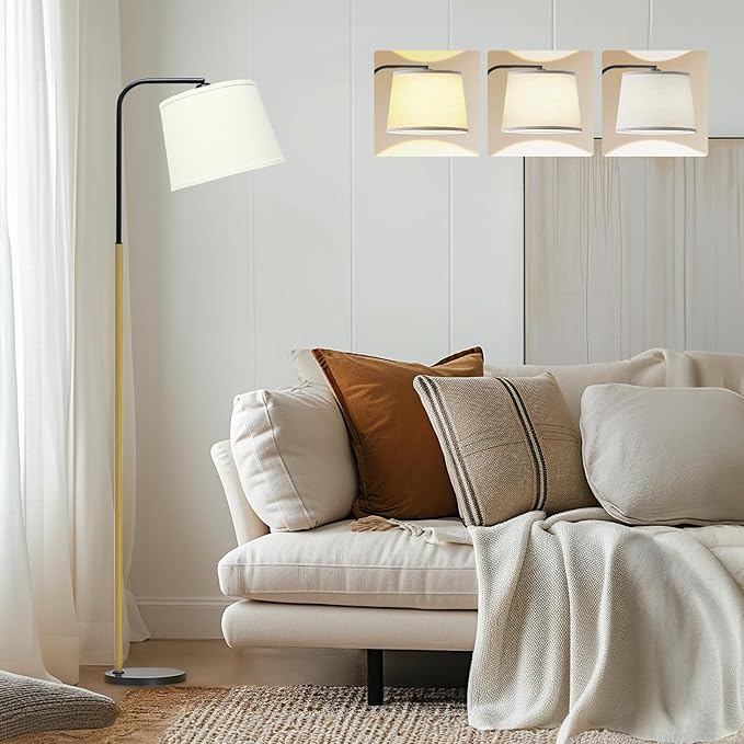 AKASUKI Floor Lamp for Living Room with 3 Color Temperatures, Foot Switch Standing Lamps for Living Room, Bedroom, Office, Arc Mordern Floor Lamp with 9W LED Bulb Included