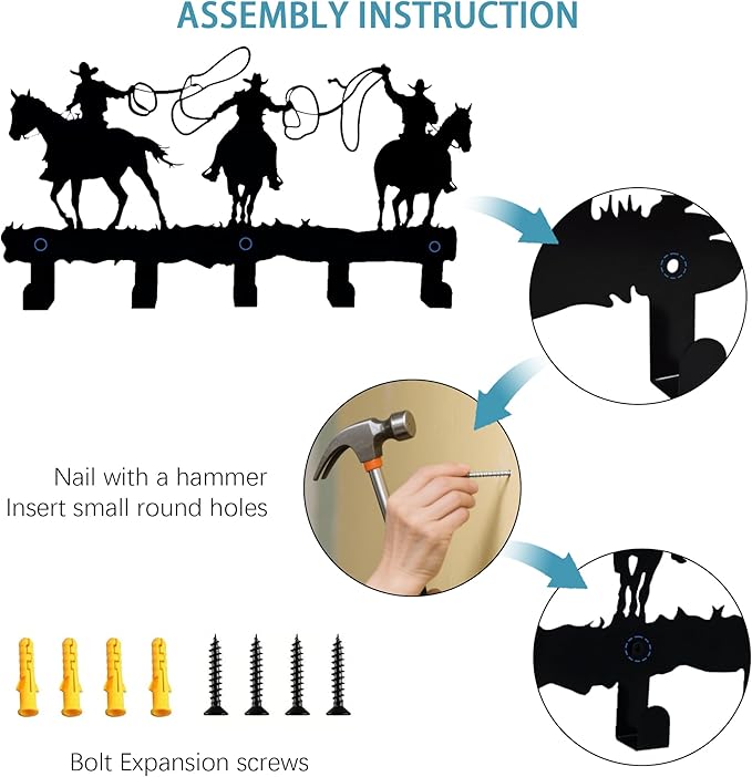 Metal Cowboys Coat Hooks Wall Art Decoration, Clothes Hangers and Key Holders, Metal Clothes Racks, Backpack Hooks Cowboys Themed Hooks Decoration for Storage, Living Room, Office, Hallway