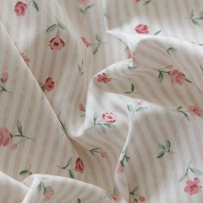 Floral Print Bedding Duvet Cover Twin XL Pink Flower Duvet Cover Cotton Floral Botanical Comforter Cover Girls Cottagecore Bedding Set Vintage Country Comforter Cover with 2 Bowknot Pillowcases