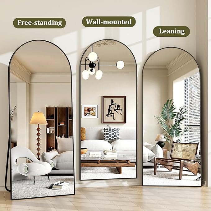 HARRITPURE 68"x22" Arched Full Length Mirror, Free Standing/Hanging/Leaning Full Body Mirror with Stand, Large Modern Arch Floor Mirror for Bedroom Cloakroom, Black
