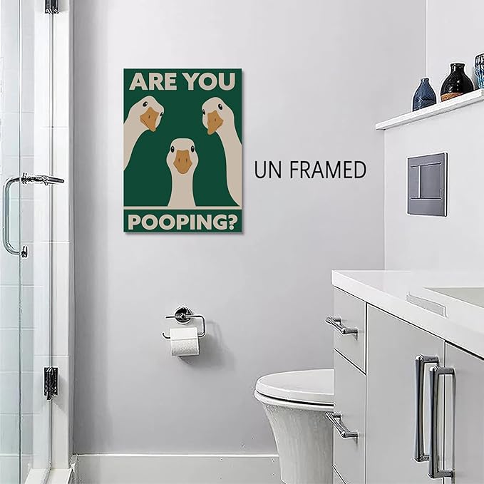 RVETNGVM Funny Goose Wall Art Are You Pooping Vintage Bathroom Decor Poster Animals Goosey Humorous Bathroom Aesthetic Prints Painting For Fun Restroom Wall Decor Unframed 16"x24"