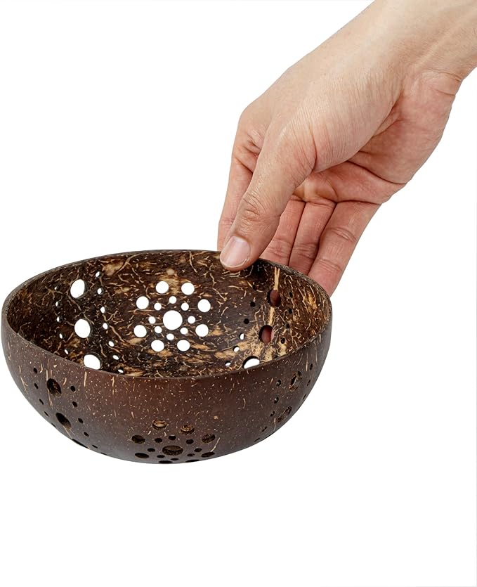 Restaurantware-Coco Casa 5.1 x 2 Inch Coconut Shell Candle Holders, 10 Reusable Tealight Holders - Candle Not Included, Sun Pattern, Brown Coconut Bowls For Candles, Handcrafted