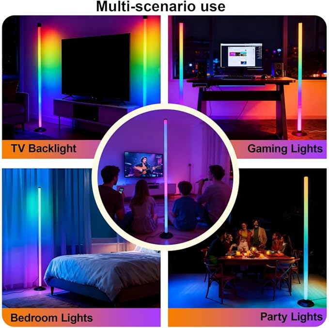 Led Corner Floor Lamp USB Powered with App & Remote Control, IC+RGBW Color Changing Led Lamp Music Sync, Timer Setting, Standing Lamps for Living Room Lamp Bedroom Gaming Room, 1 Pack