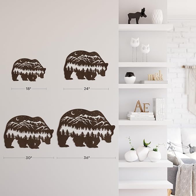 SIGNLEADER Metal Wall Art Decor Bear, Pine Minimalist Modern Abstract Wall Sculpture Hangings Home Decoration for Living Room, Bedroom, Bathroom, Kitchen, Outdoor - 18" Bronze