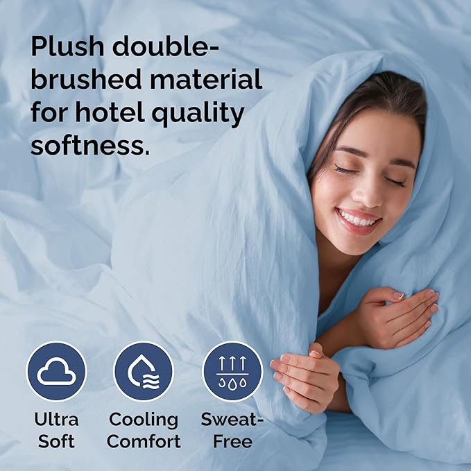 Duvet Cover King Size Set - Extra Soft King Size Duvet Cover 104 x 90 with 2 Pillow Shams - Hotel Luxury, Easy Care and Fade Free w/Zipper Closures & Ties - Comfy Breathable Bedding Set (Sky Blue)