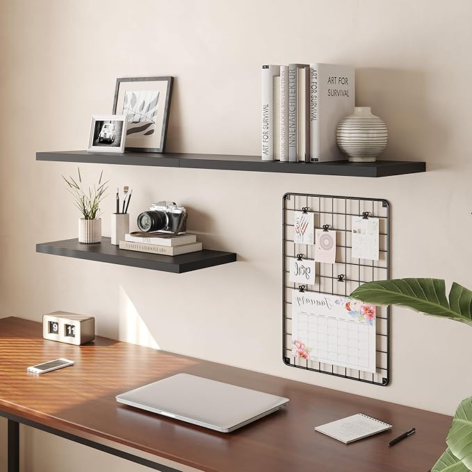 Wall Shelf Set of 1, Black Floating Shelves 30 in W x 10 in D x 1 in H, Wooden Floating Wall Shelf with Invisible Brackets for Living Room/Bedroom/Bathroom/Kitchen Storage and Decor
