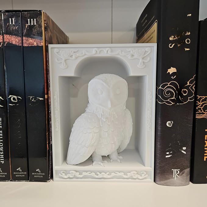 Dragons Awakening Book End – Fantasy Book Nook Insert for Dragon Readers – Unique Home Decor for Bookshelves & Libraries (White - Owl)