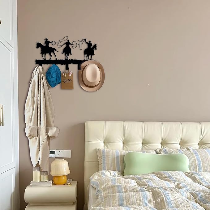 Metal Cowboys Coat Hooks Wall Art Decoration, Clothes Hangers and Key Holders, Metal Clothes Racks, Backpack Hooks Cowboys Themed Hooks Decoration for Storage, Living Room, Office, Hallway