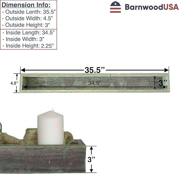 BARNWOODUSA Rustic Centerpiece Barnwood Box Dining Room Table Decorations for Home Décor Coffe Table Décor Planter Box White Wash 35.5" L