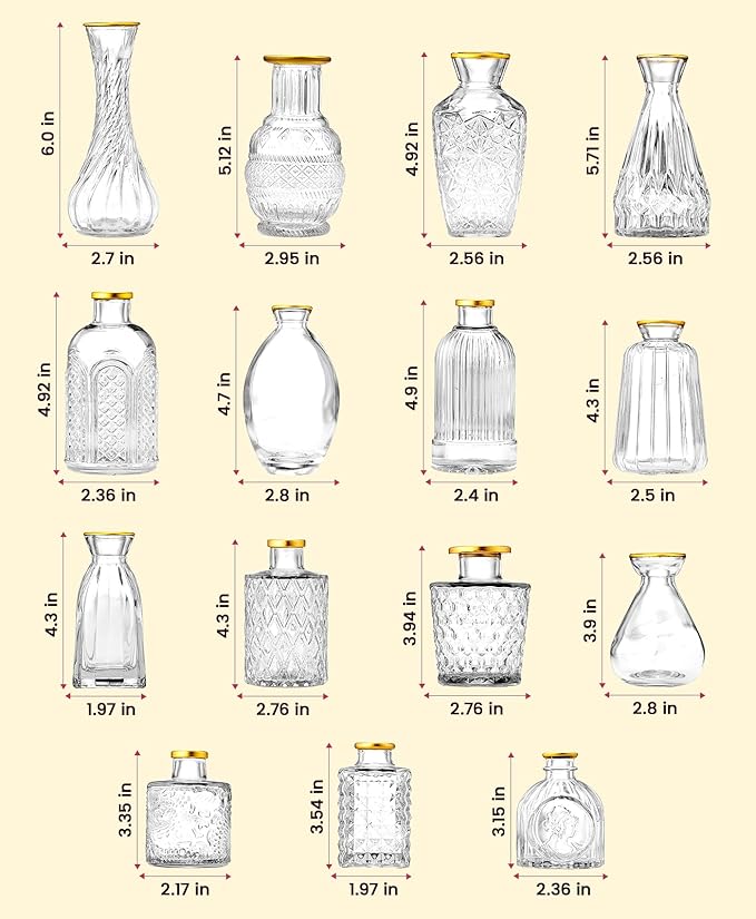 30 Pcs Premium Clear Bud Vases with Gold Rims - Small Bud Vases in Bulk for Table & Wedding Decor - Mini Vases for Flowers, Centerpieces and Home Decorations - Event Styling Vintage Vases