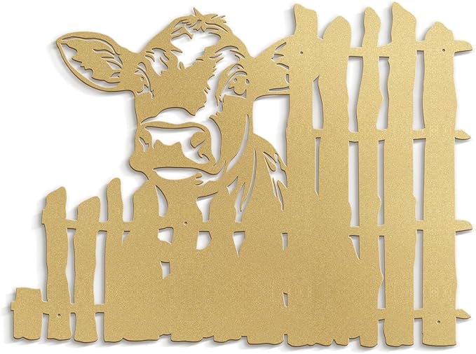 SIGNLEADER Metal Wall Art Decor Cows by the Fence Minimalist Modern Abstract Wall Sculpture Hangings Home Decoration for Living Room, Bedroom, Bathroom, Kitchen, Outdoor - 18" Gold
