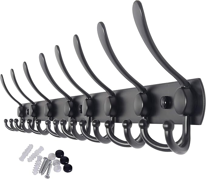 WEBI Coat Rack Wall Mount Long,8 Tri Hooks for Hanging Coats,30 inch Hook Rack Rail,Coat Hanger Wall Mounted for Clothes,Jacket,Hat,Black