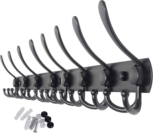 WEBI Coat Rack Wall Mount Long,8 Tri Hooks for Hanging Coats,30 inch Hook Rack Rail,Coat Hanger Wall Mounted for Clothes,Jacket,Hat,Black