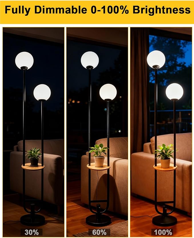 ACOHOOK 63IN Black Floor Lamp, Modern Mid Century Globe Standing Lamps with 3000K LED Bulbs Candle Holder Style Unique Vintage Tall Floor Lamp for Living Room/Wedding