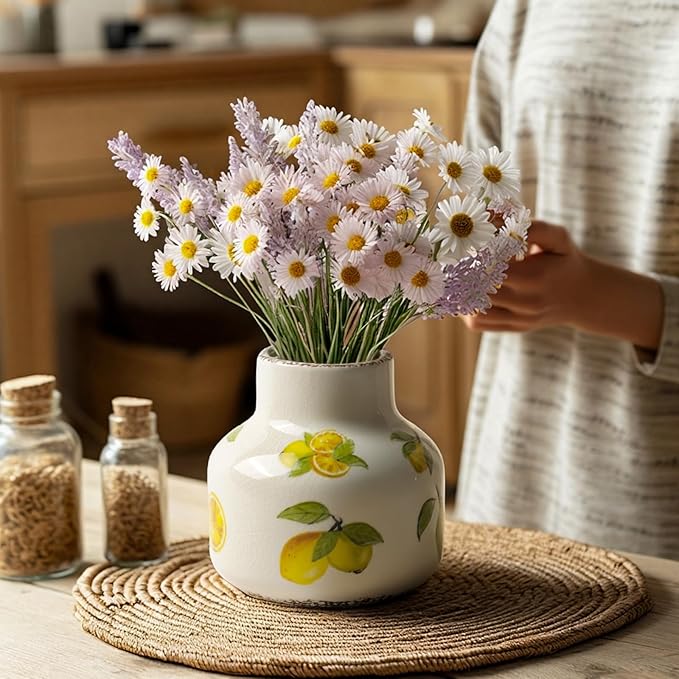 Vintage Lemon Ceramic Vase, Ice Glazed Crack Farmhouse Pitcher Vase for Shelf, Centerpiece Table,Room,Bathroom,Bedroom,Living Room,Office Decorations(4.9 inch)